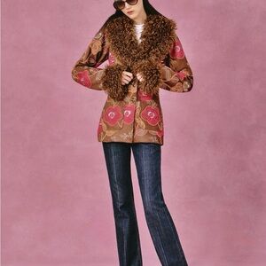 Free people Poiret Rose Embroidered Faux Suede Faux Fur Trim Jacket